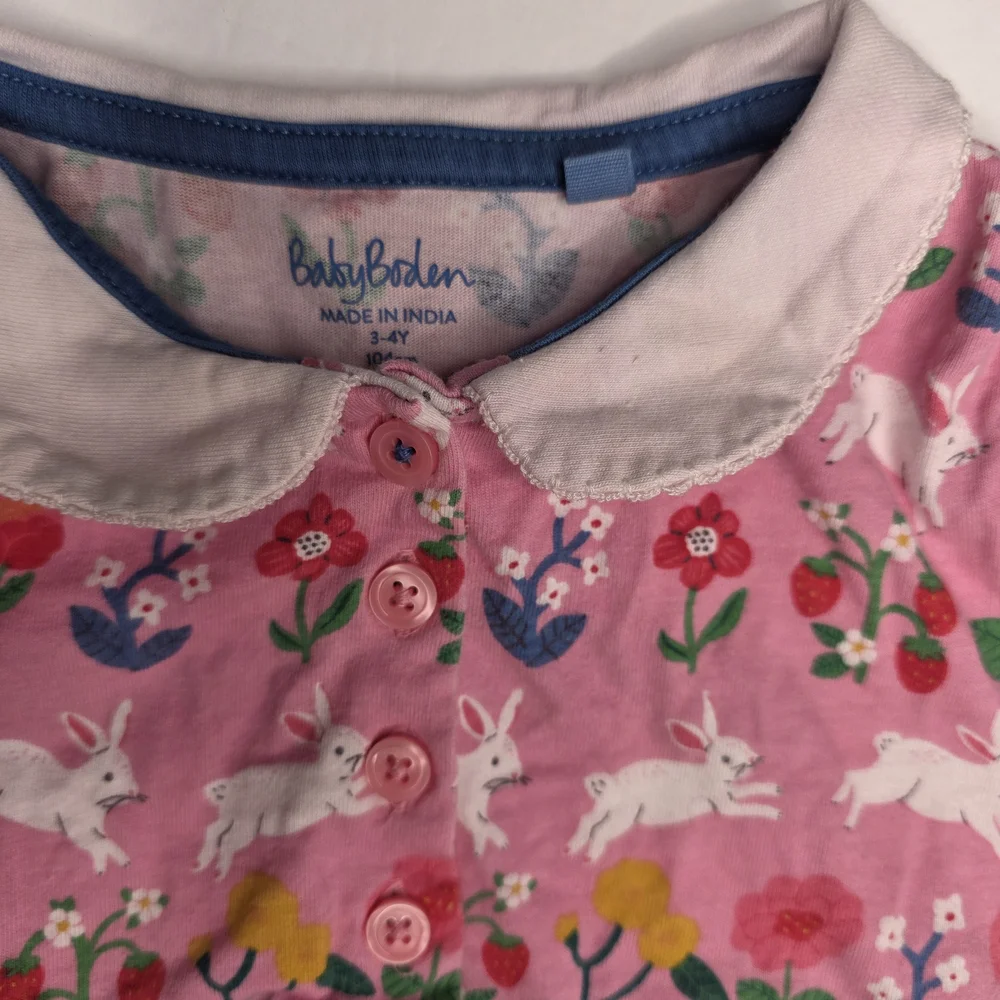 Baby Boden Pink Floral & Bunny Peter Pan Collar Dress